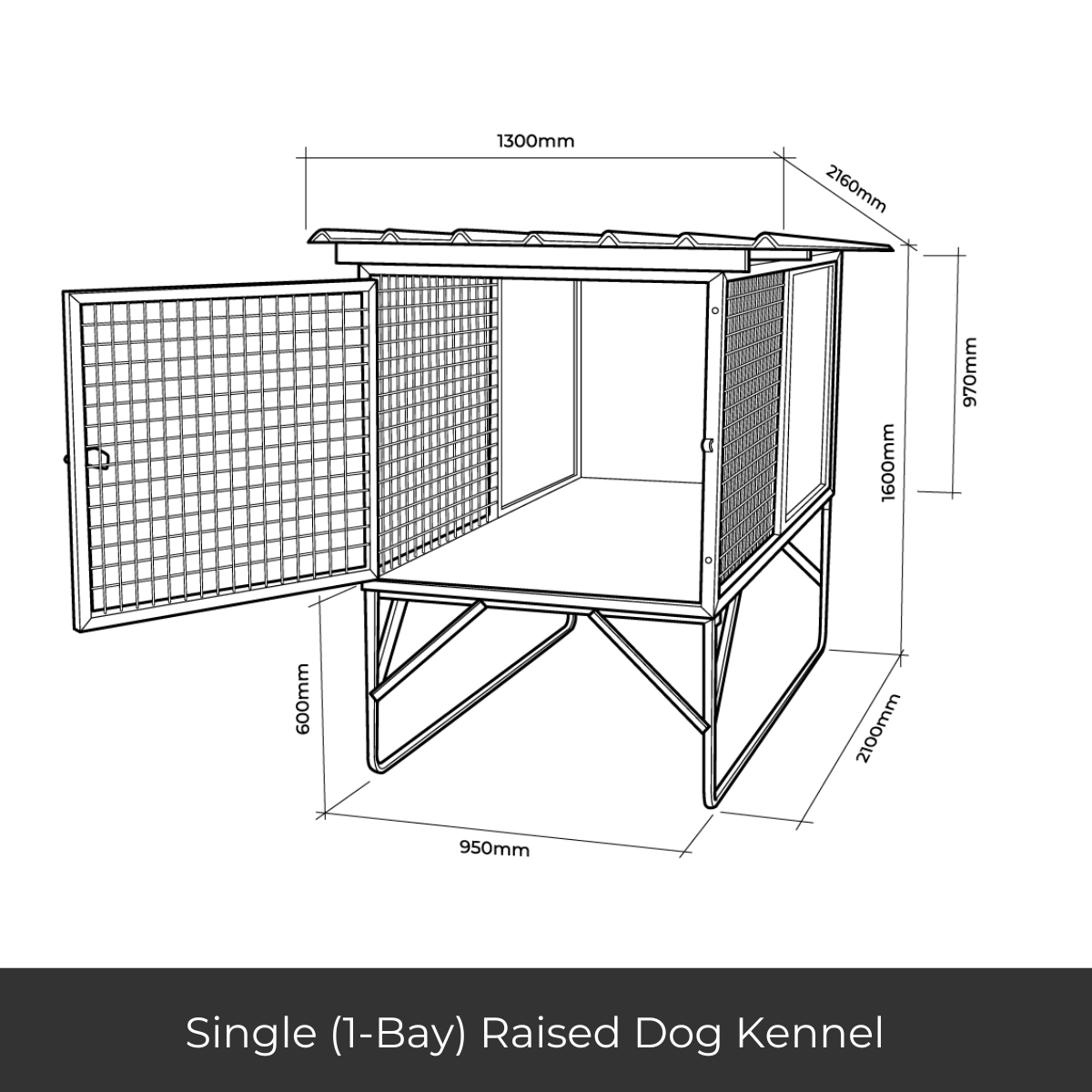 "Aussie Dog Kennels" Raised Dog Kennel - 3-Bay Add-on
