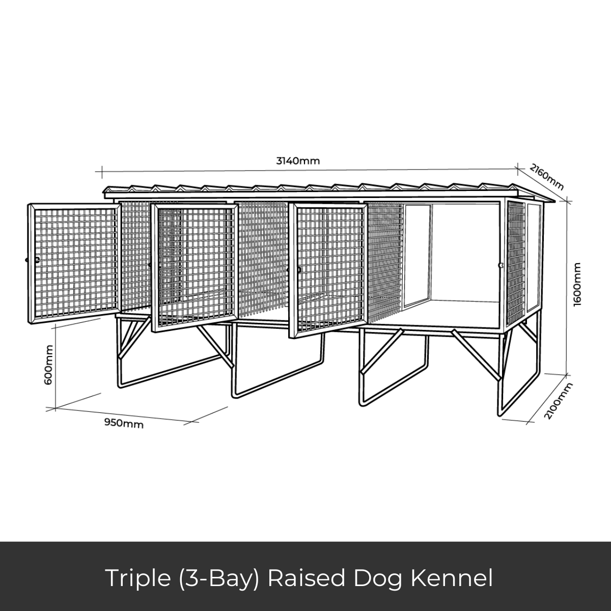 "Aussie Dog Kennels" Raised Dog Kennel - 3-Bay Add-on
