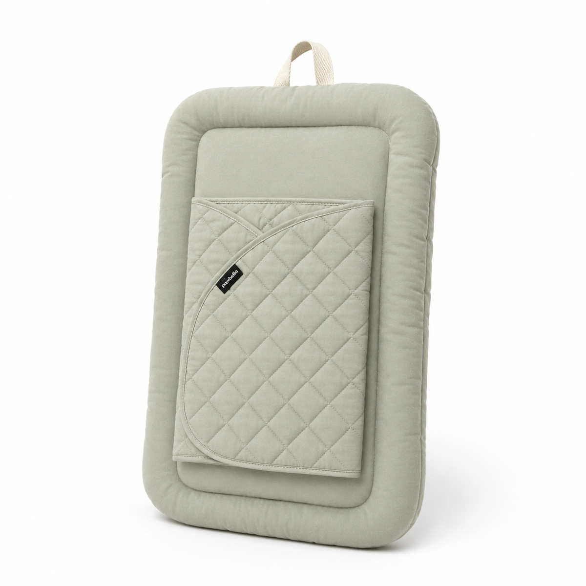 Top view of the khaki Pawbella Essential Pet Stroller plush cushion set