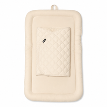 Beige Pawbella pet stroller plush cushion set with raised padded sides and magnetic cover