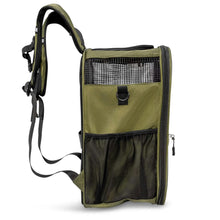 The Pawbella Panorama XL | Bubble Pet Carrier Backpack (10kg Max), in green and black with mesh windows, side zipper, front pocket, and padded straps—shown side view on white—perfect for Aussie pet lovers.